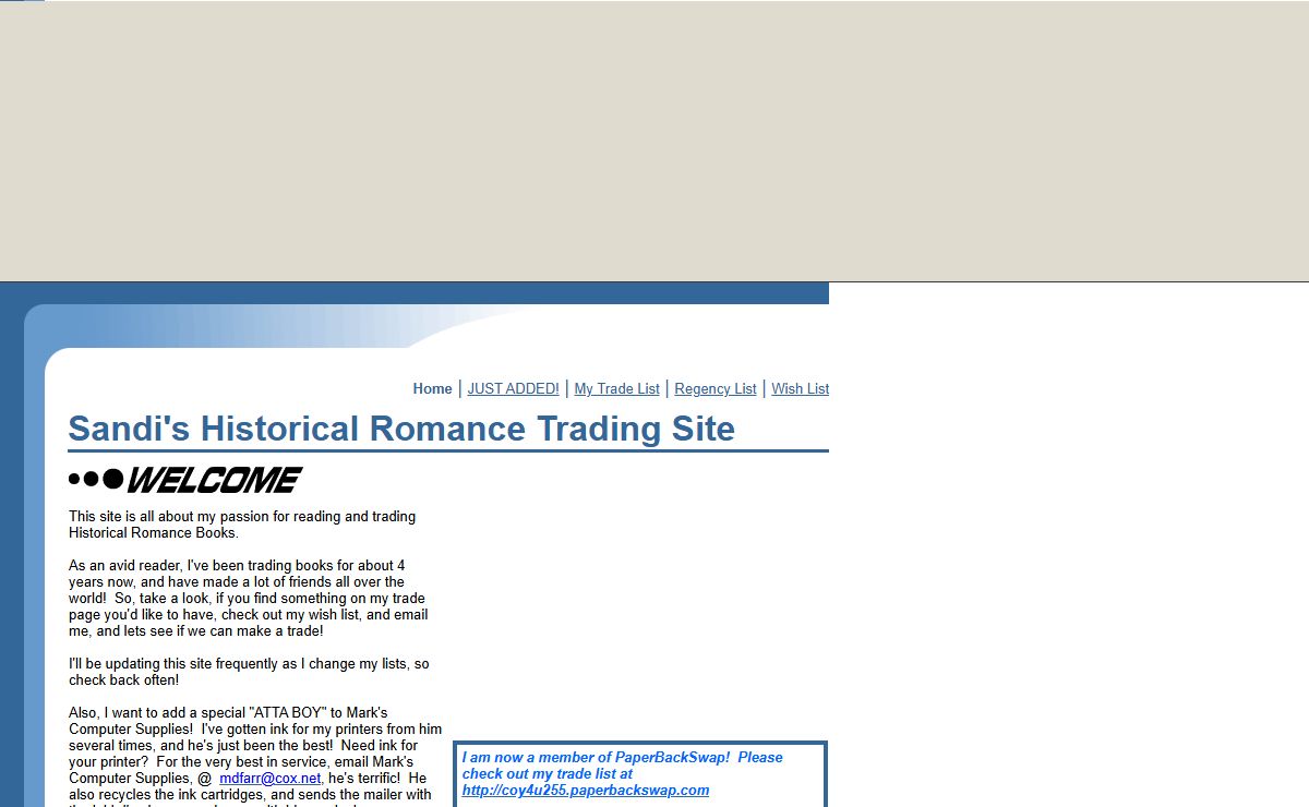 Sandi's Historical Romance Trading Site