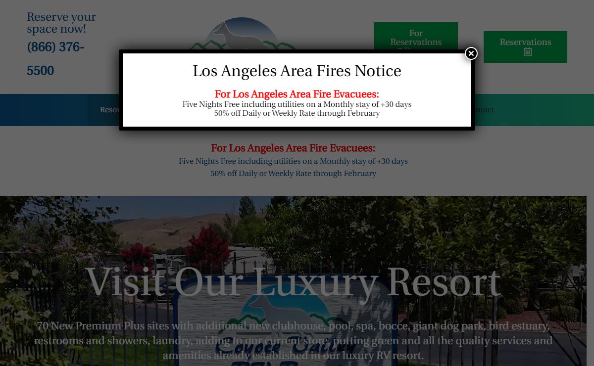 Coyote Valley 10-10-10 Rated RV Park Resort | San Francisco bay Area's Luxury Award winning Top RV Park in North America 2009 – 2019. (San Jose, Carmel, Monterey, Santa Cruz)