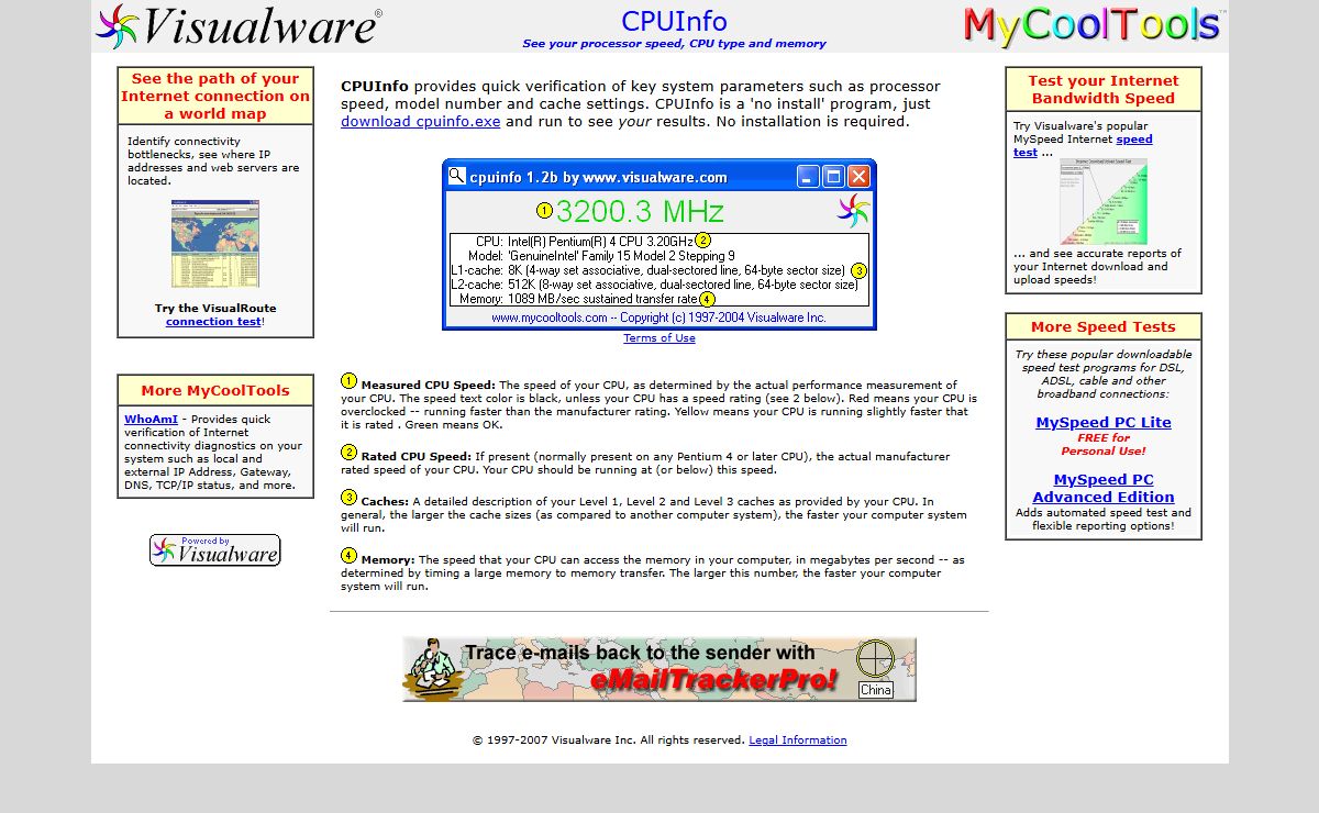 CPUInfo - CPU test, CPU speed, processor speed test, memory test