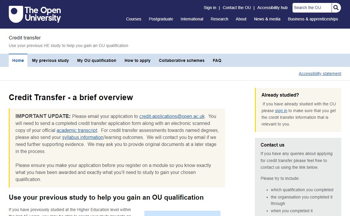 Credit transfer | Open University