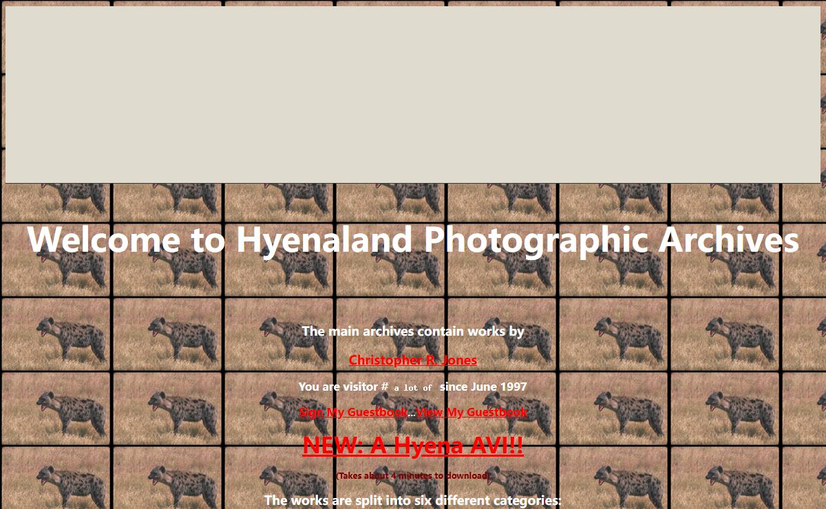 Hyenaland Photographic Archives Table of Contents