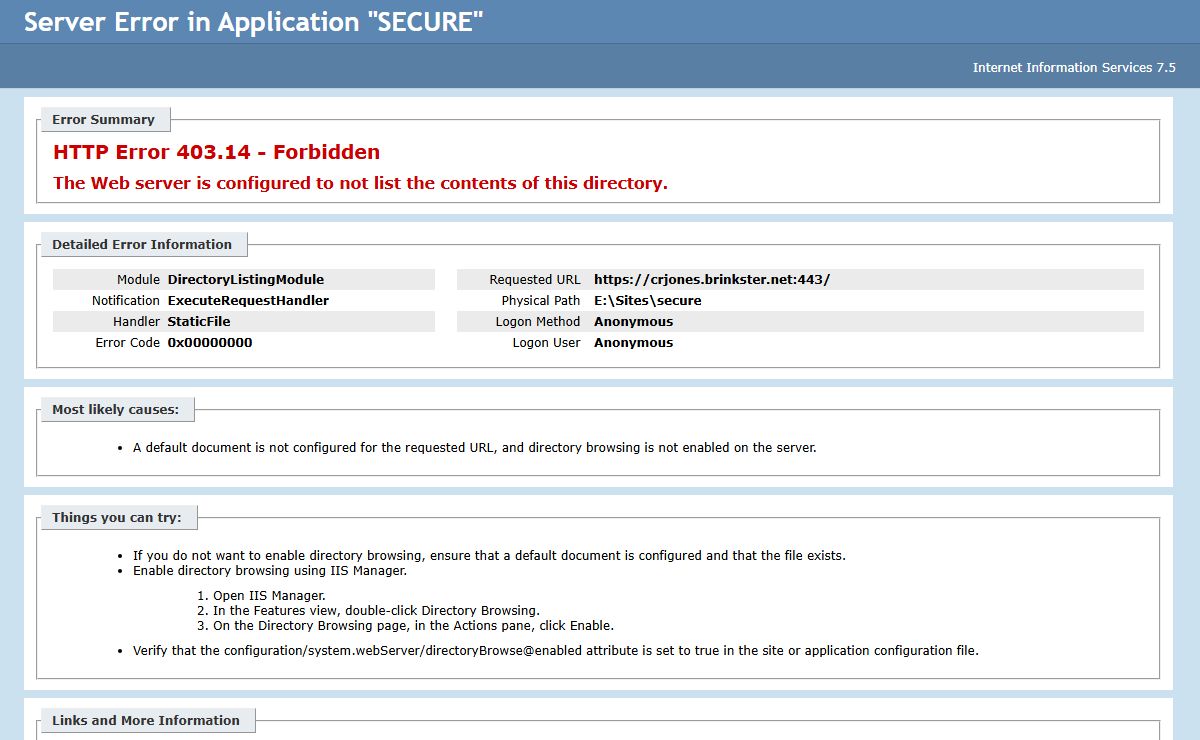 IIS 7.5 Detailed Error - 403.14 - Forbidden