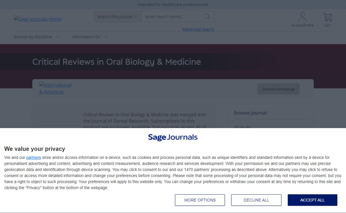 Critical Reviews in Oral Biology & Medicine: Sage Journals