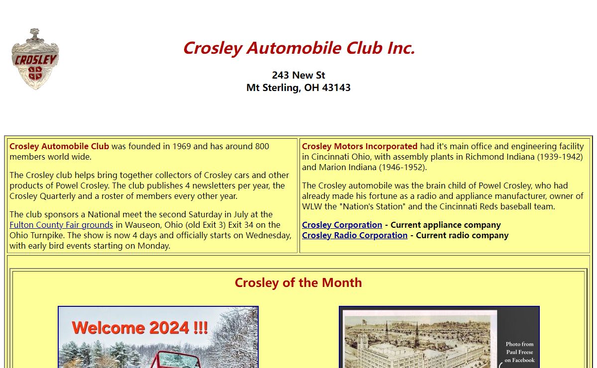 Crosley Automobile Club Inc.- Home for all Crosley Car Owners