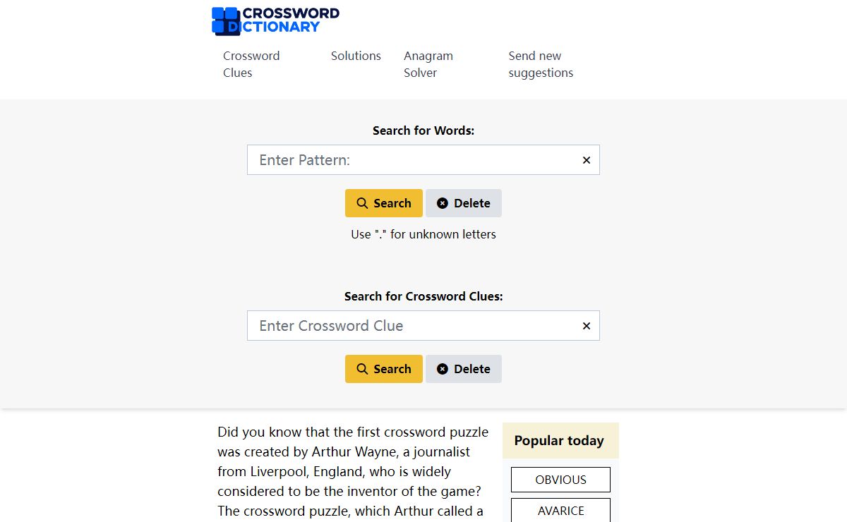 Crossword-Dictionary.com - Your Online Crossword Solver since 2002
