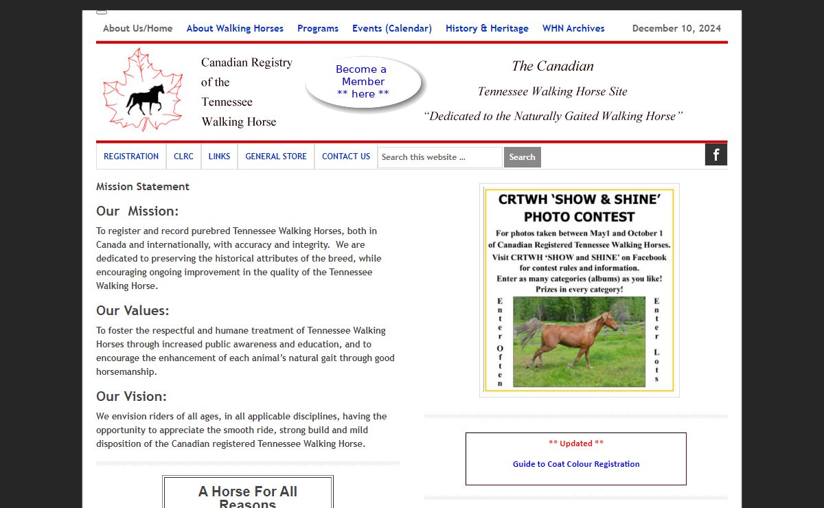 Canadian Registry of the Tennessee Walking Horse — "Dedicated to the Naturally Gaited Walking Horse"