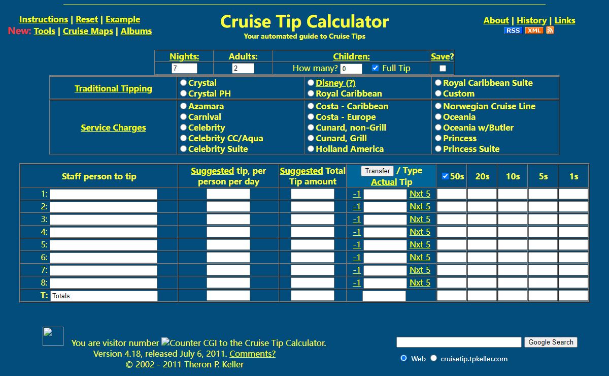 Cruise Tip Calculator - Your automated guide to Cruise Tips