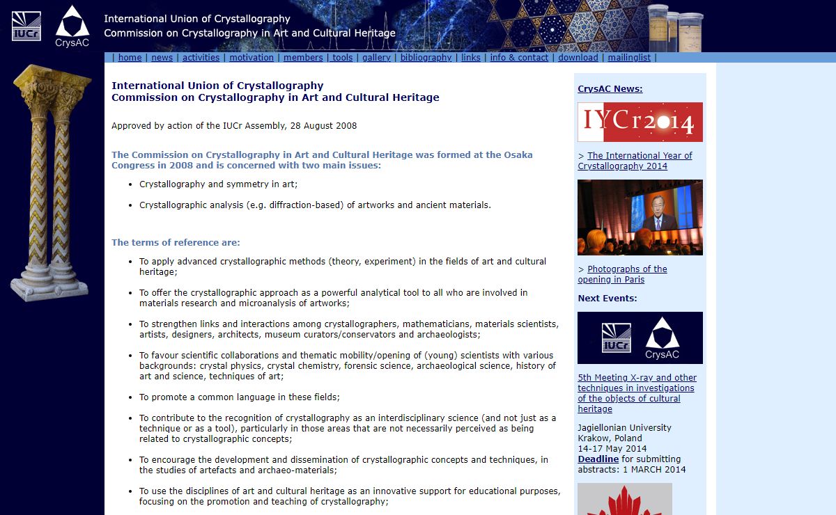 CrysAC - IUCr Commission on Crystallography in Art and Cultural Heritage : home