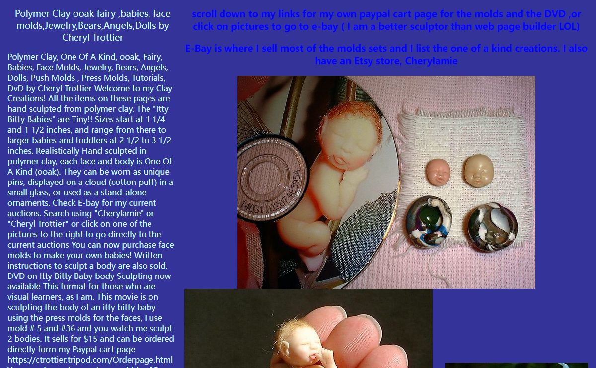 Polymer Clay Jewelry ,Bears,Dolls,Itty Bitty Babies, ooak, face molds , Angels by Cheryl Trottier