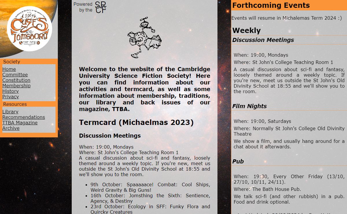 Cambridge University Science Fiction Society (and Jómsborg the New)