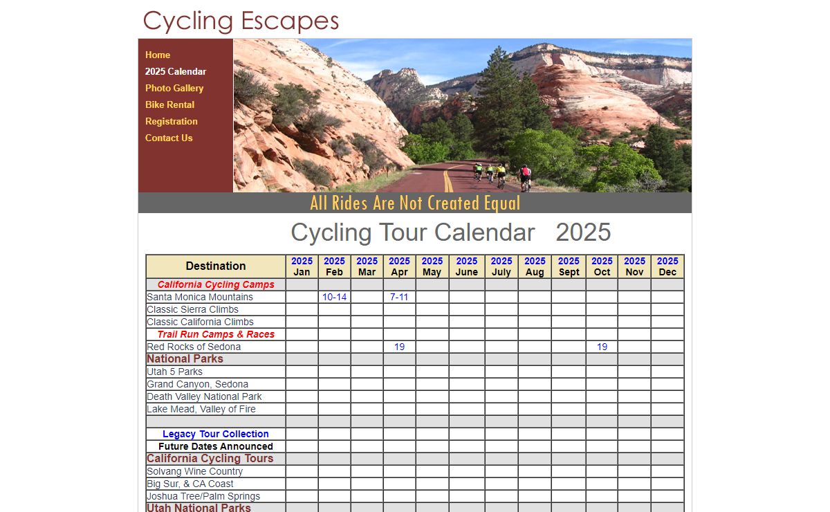 Bicycle Tour Calendar - Bike Tours, Bike Trips, Biking Tours