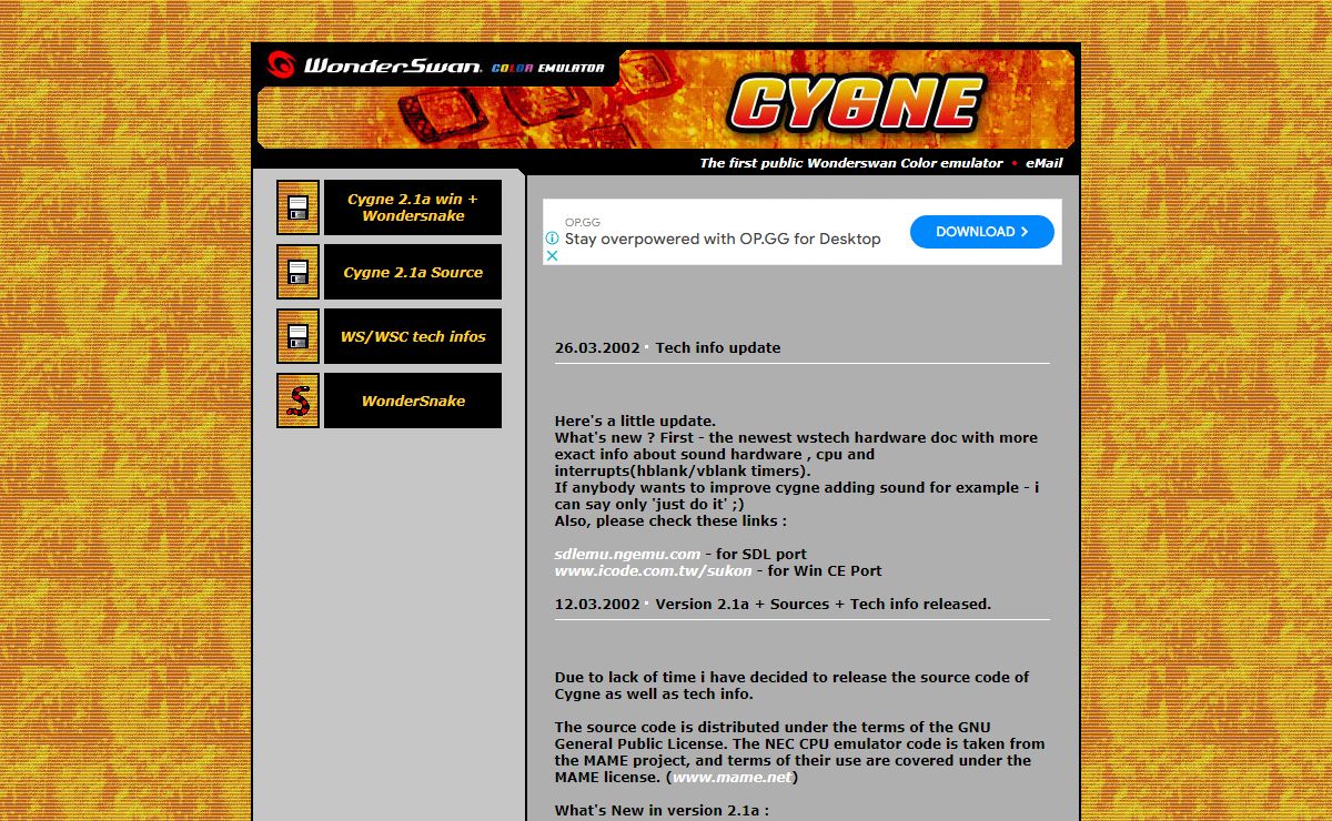 cygne - a wonderswan color emulator by dox