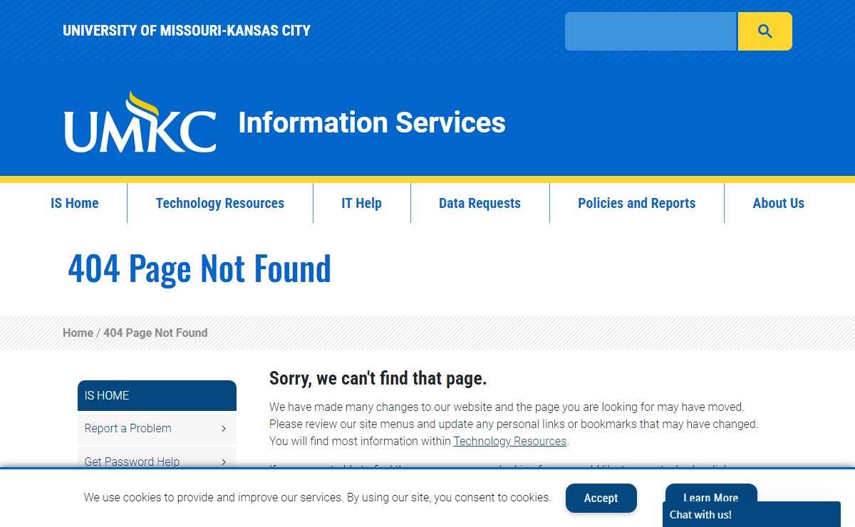404 Page Not Found | Information Services | University of Missouri - Kansas City