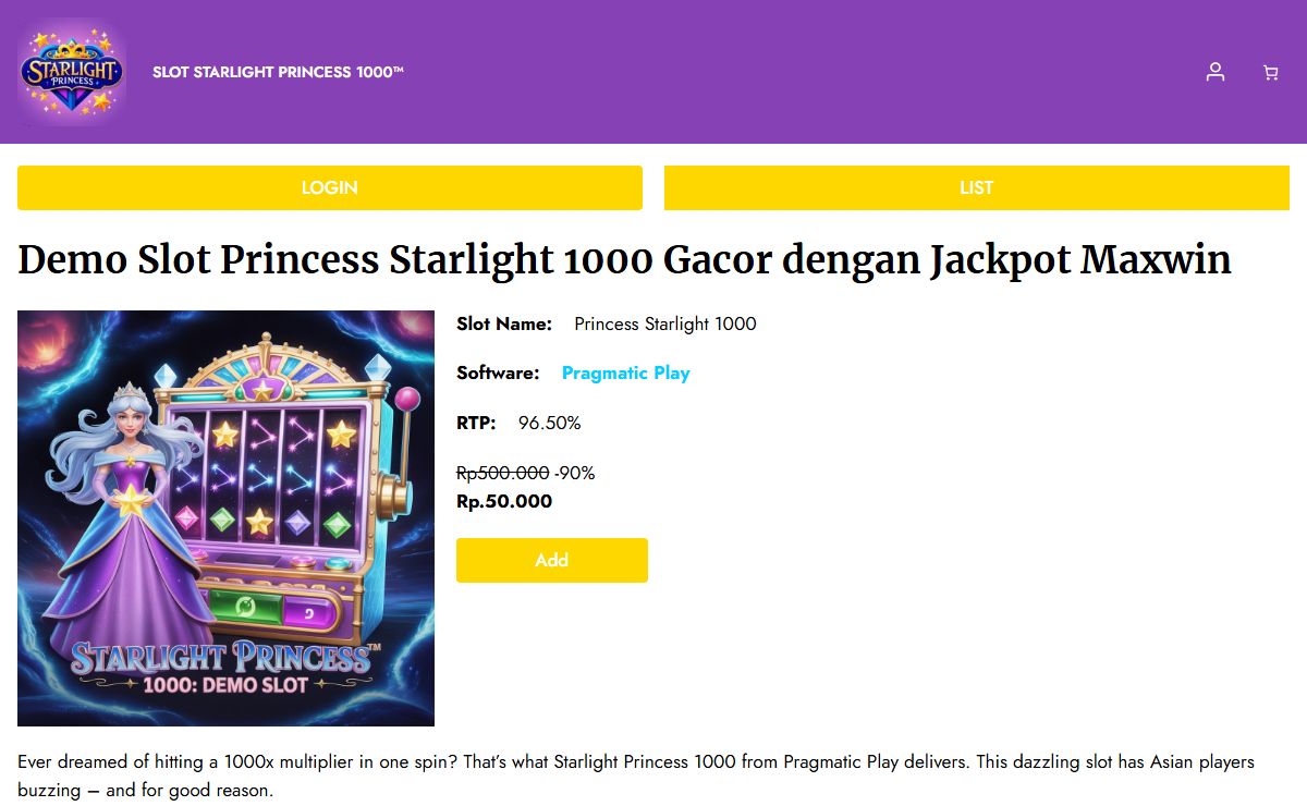 Starlight Princess 1000: Demo Slot Gacor dengan Jackpot Maxwin
