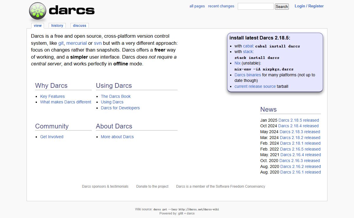 Darcs - FrontPage
