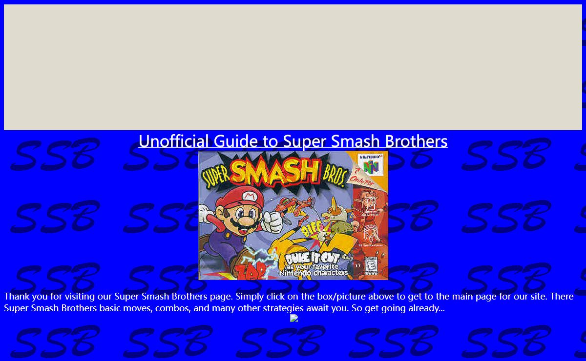 Super Smash Brothers Opening Page