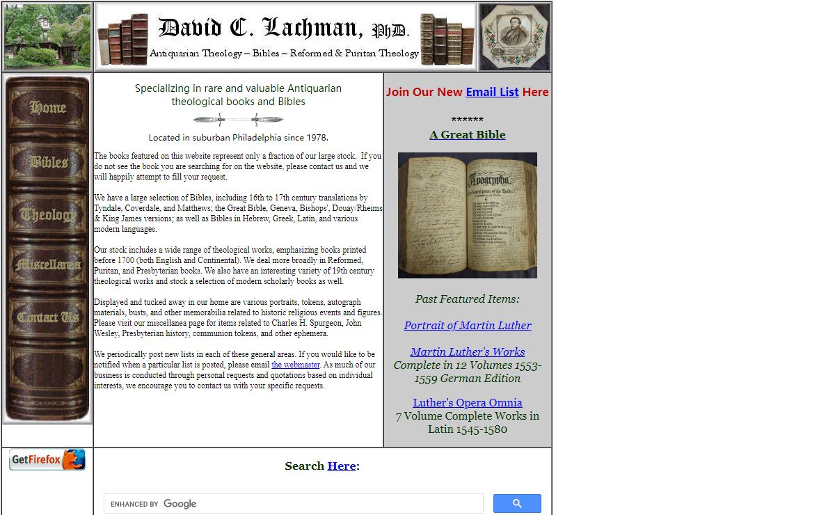 David C. Lachman - Antiquarian Theology ~ Bibles ~ Reformed & Puritan Theology
