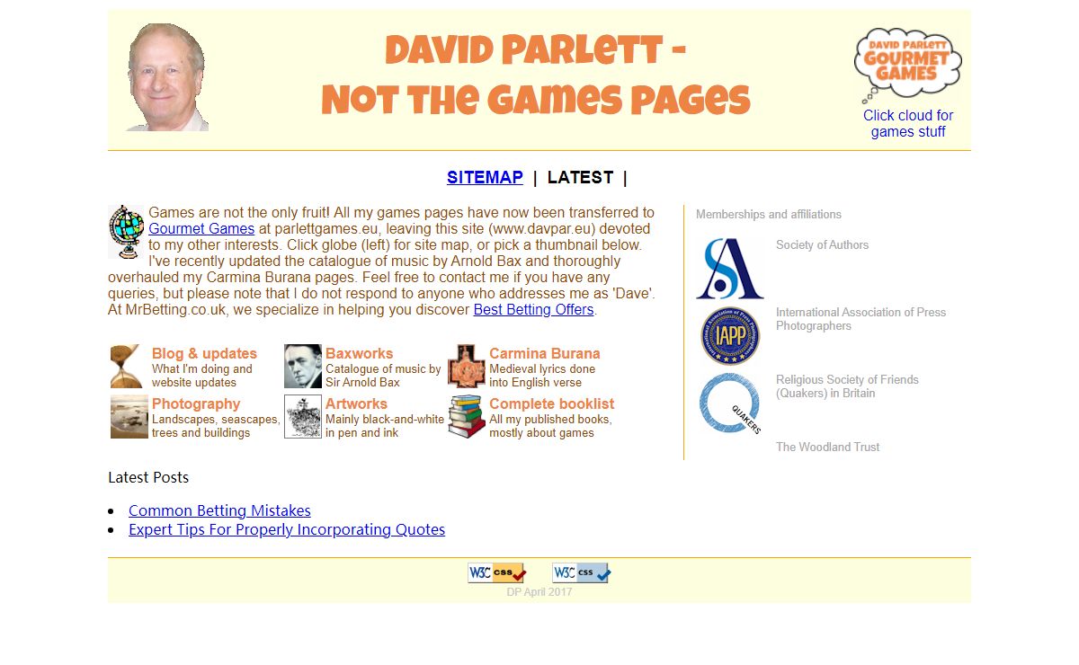 David Parlett, games inventor, historian, author, consultant