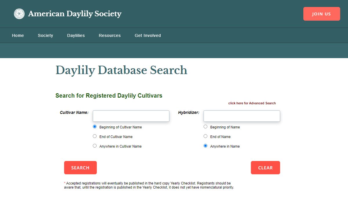 Daylily Database Search