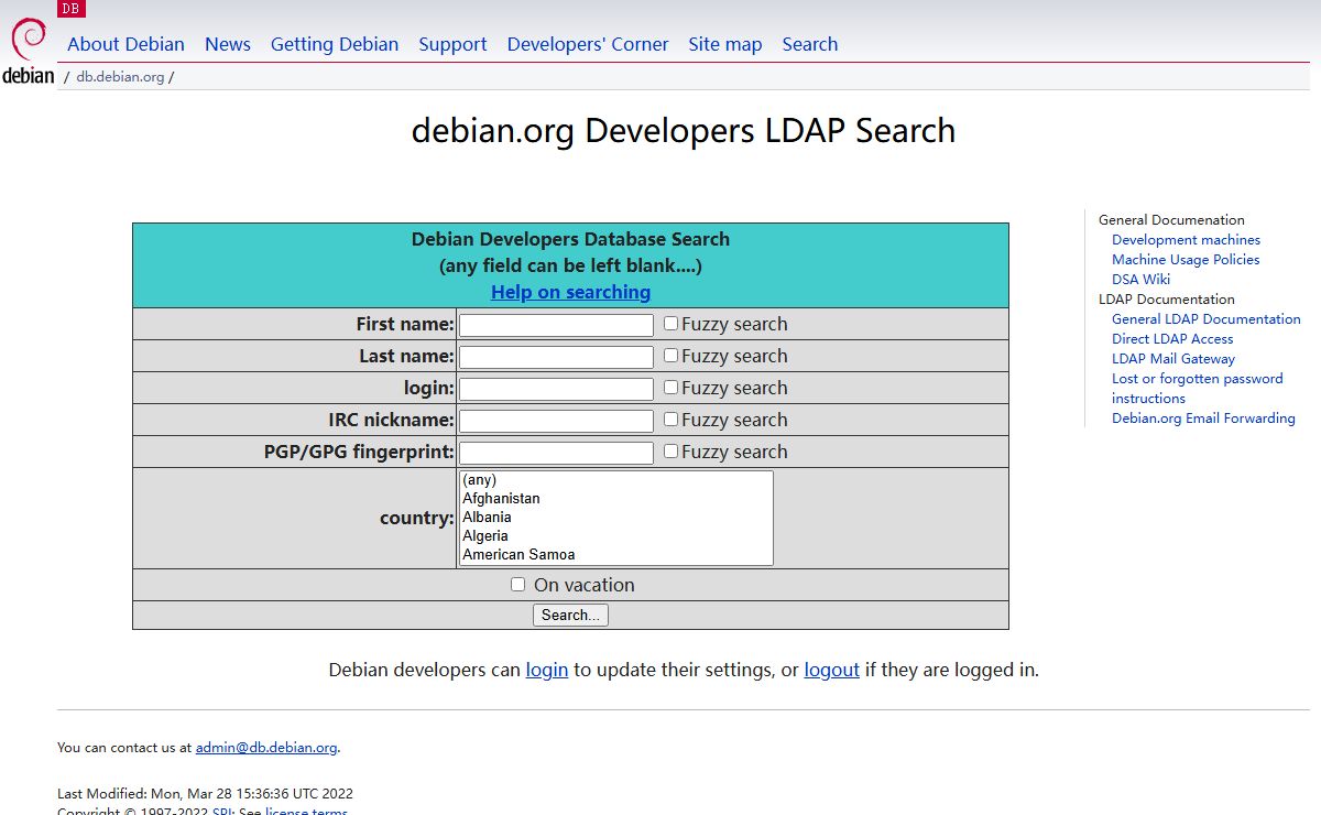 Debian Project -- debian.org Developers LDAP Search