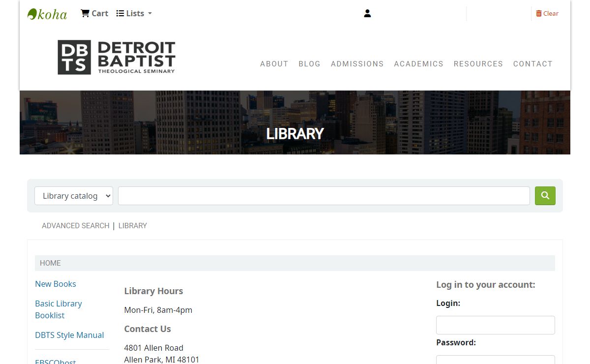 Detroit Baptist Theological Seminary Library catalog