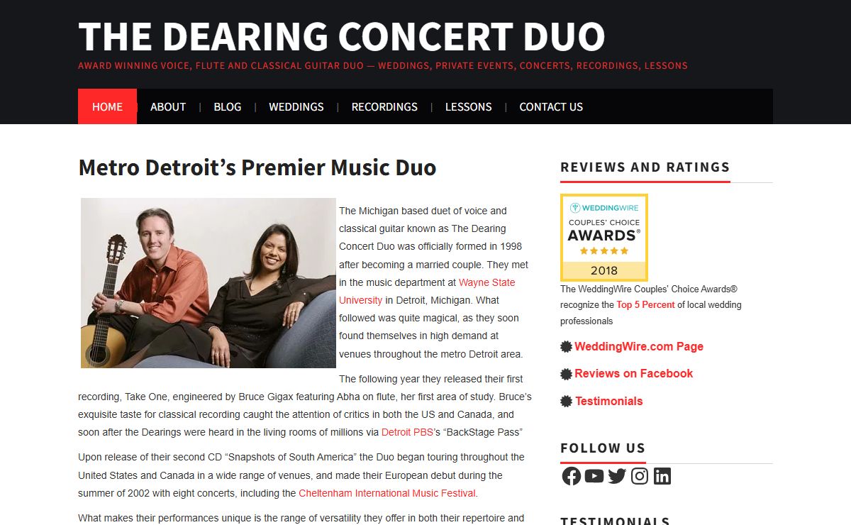 Metro Detroit's Premier Music Duo - Metro Detroit and Michigan Wedding, Concert, Lessons, Recordings - The Dearing Concert Duo