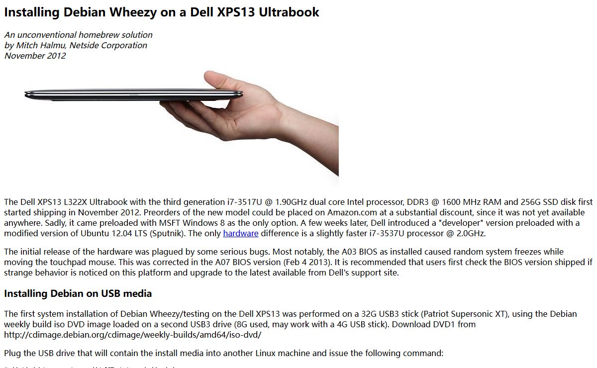 Installing Debian Wheezy on a Dell XPS13 Ultrabook