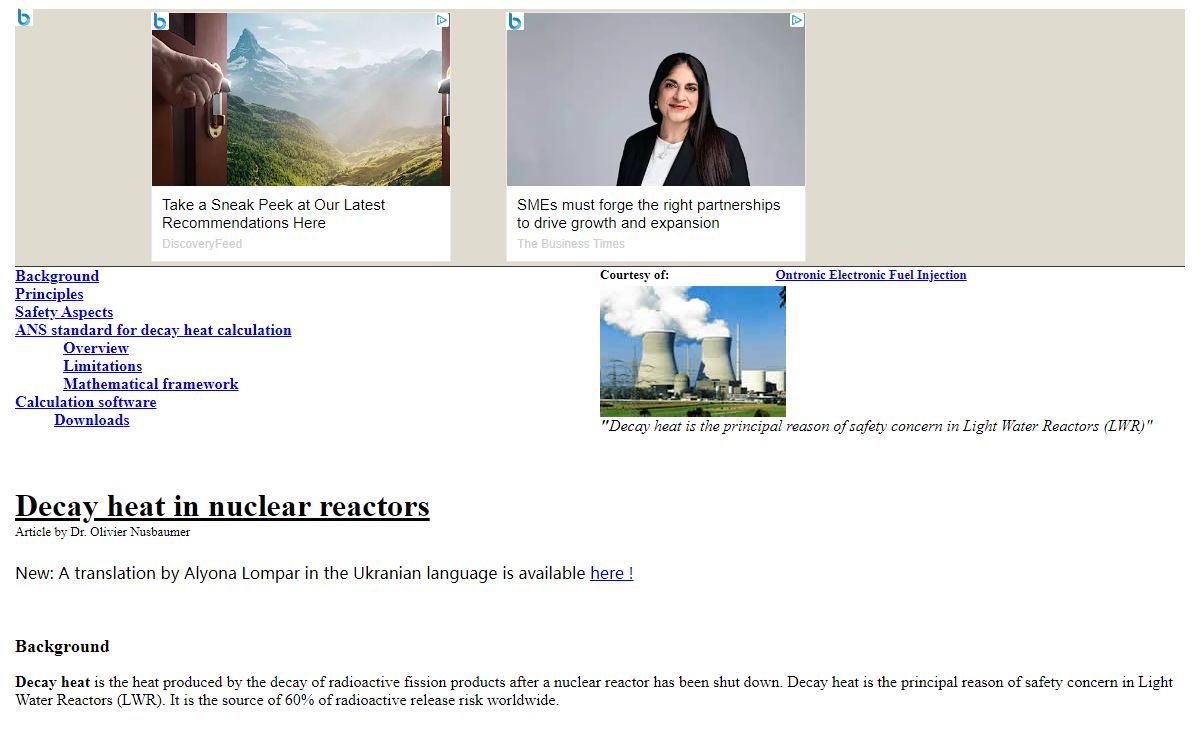Decay Heat in Nuclear Reactors