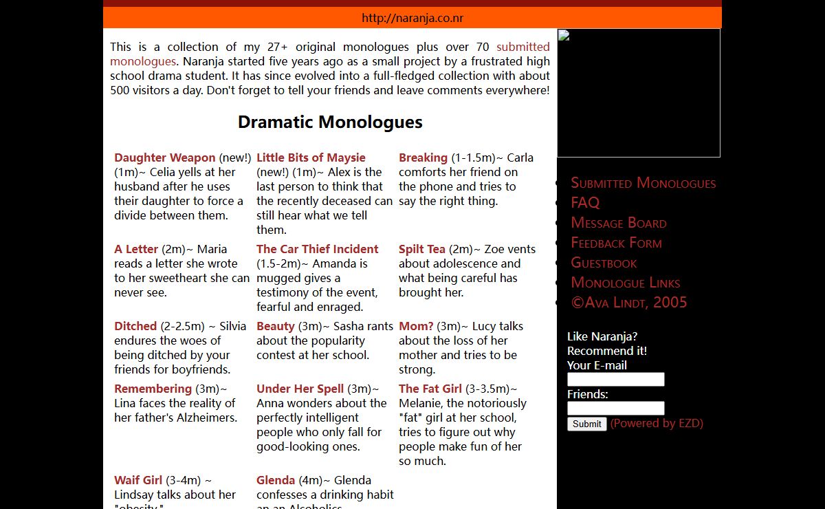 *** Naranja: Monologues for Women *** http://naranja.co.nr ***