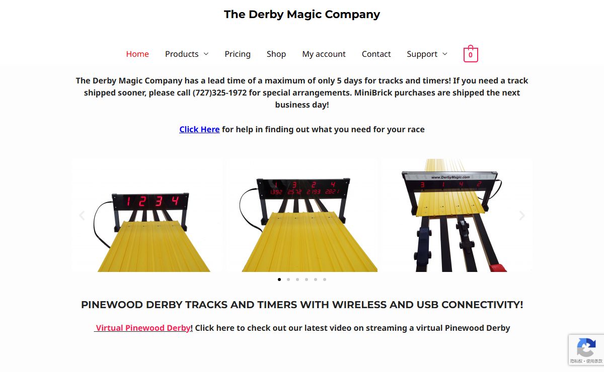 The Derby Magic Company – Pinewood Derby Tracks, Timer, and Software