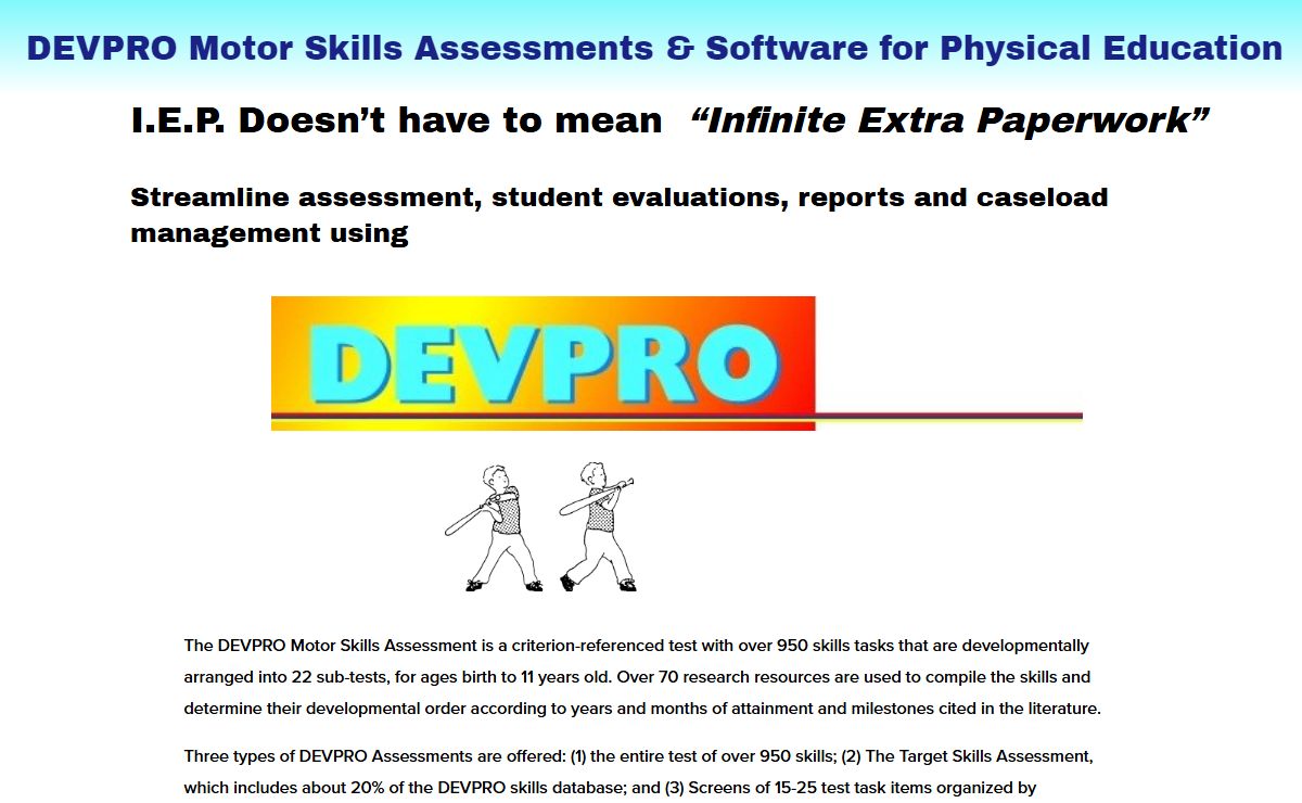DEVPRO Motor Skills Assessments & Software for Physical Education
