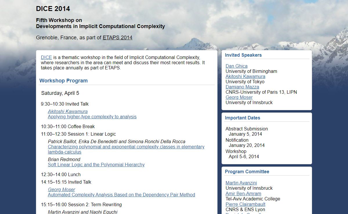 DICE 2014 – Developments in Implicit Computational Complexity