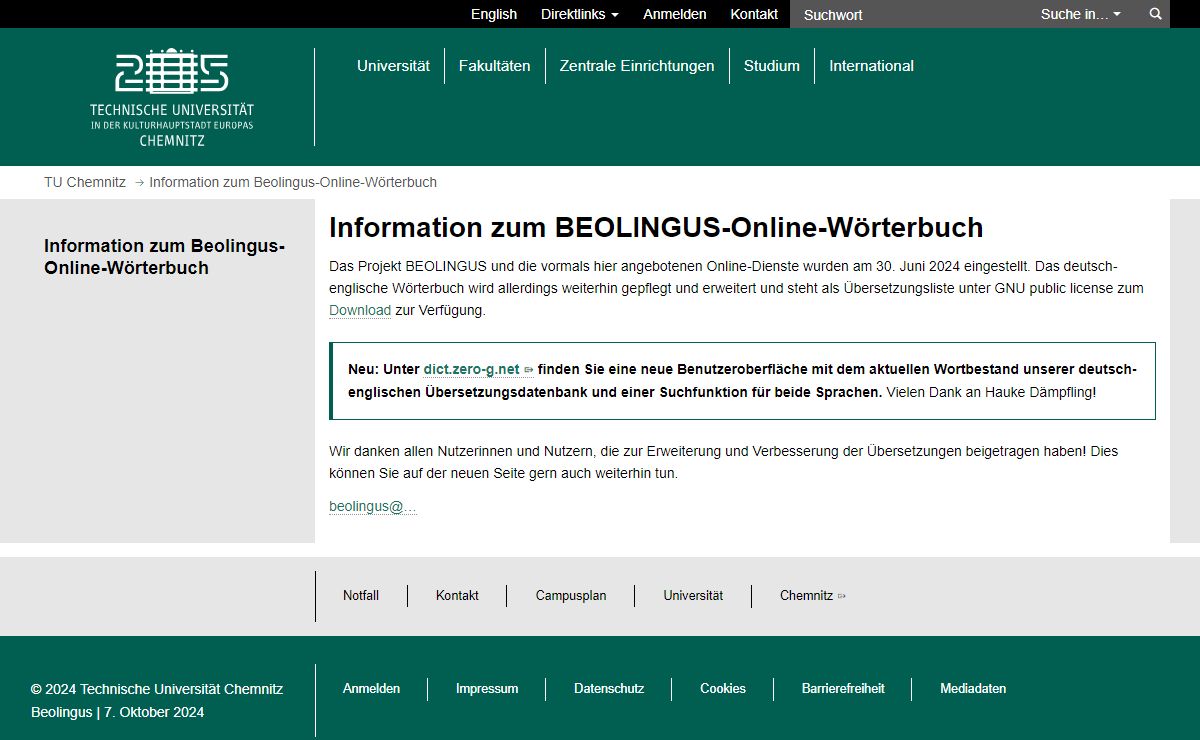 Information zum Beolingus-Online-Wörterbuch | TU Chemnitz