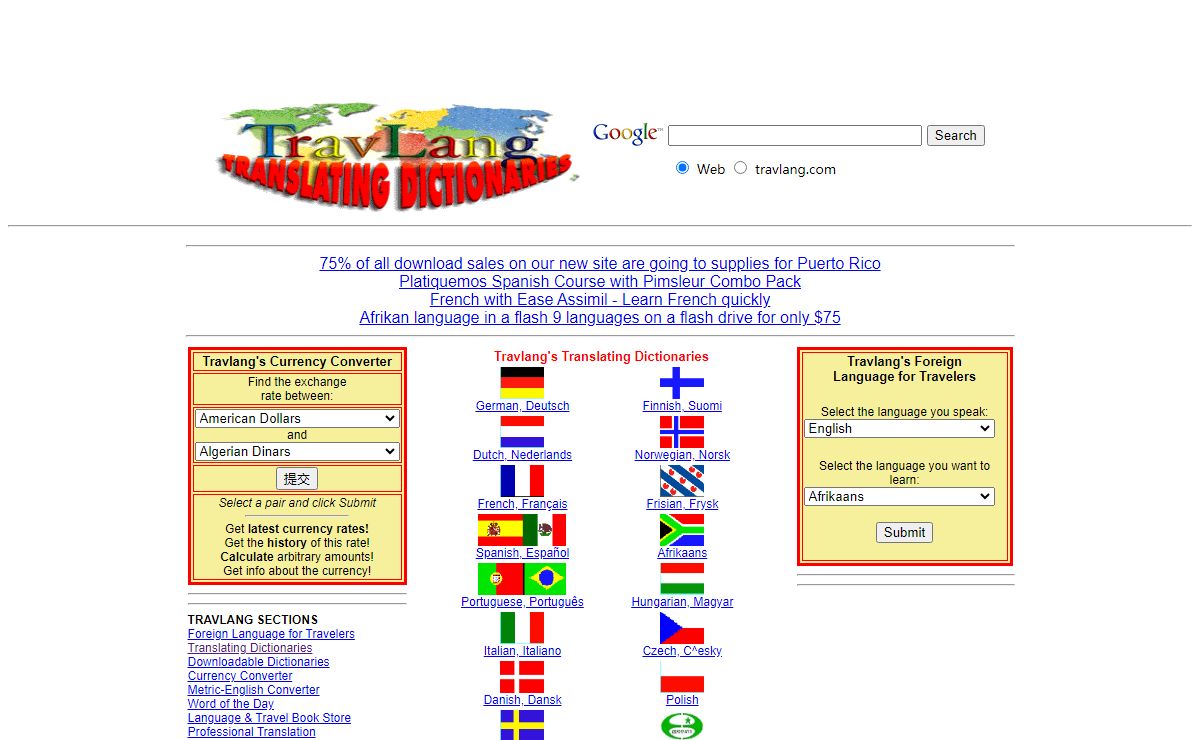 TRAVLANG's Translating Dictionaries