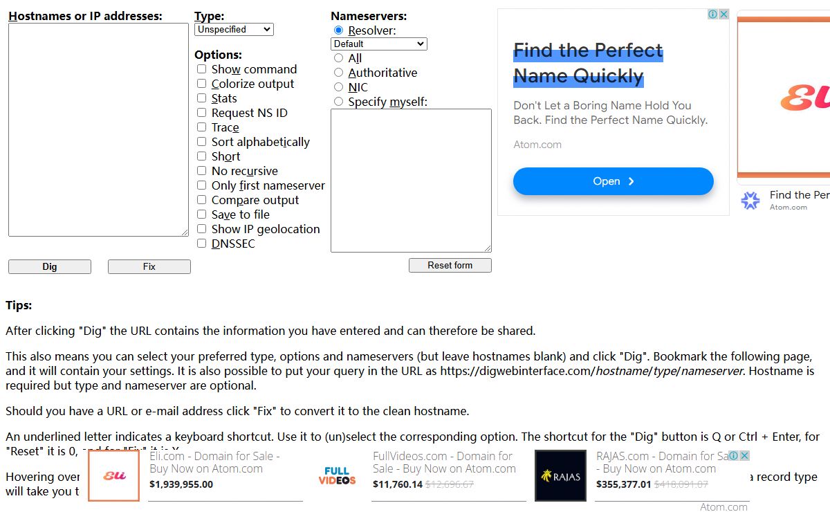 Dig web interface - online dns lookup tool