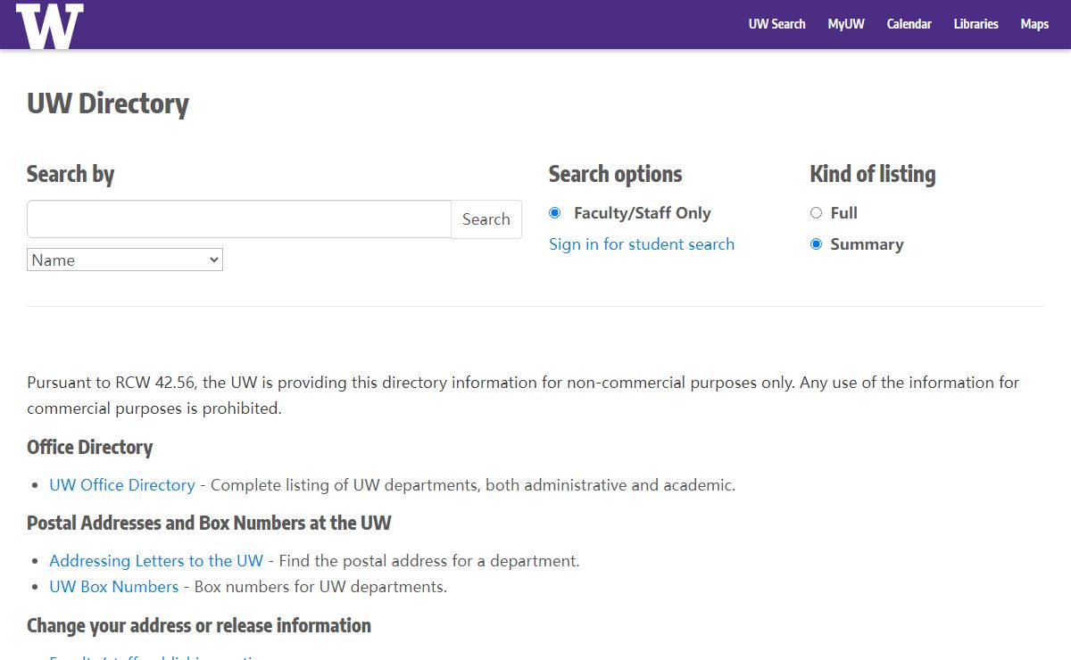 UW Faculty/Staff/Student Directory