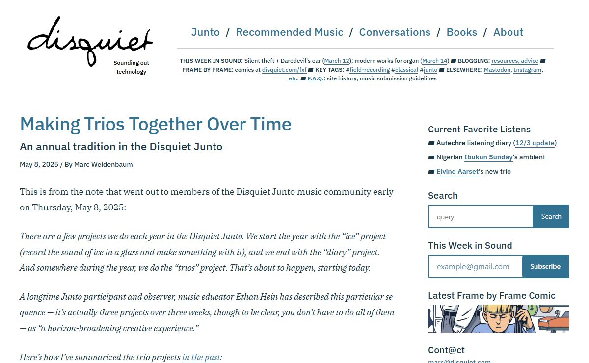 Disquiet – Listening to culture. Playing with audio. Sounding out technology. Composing in code.