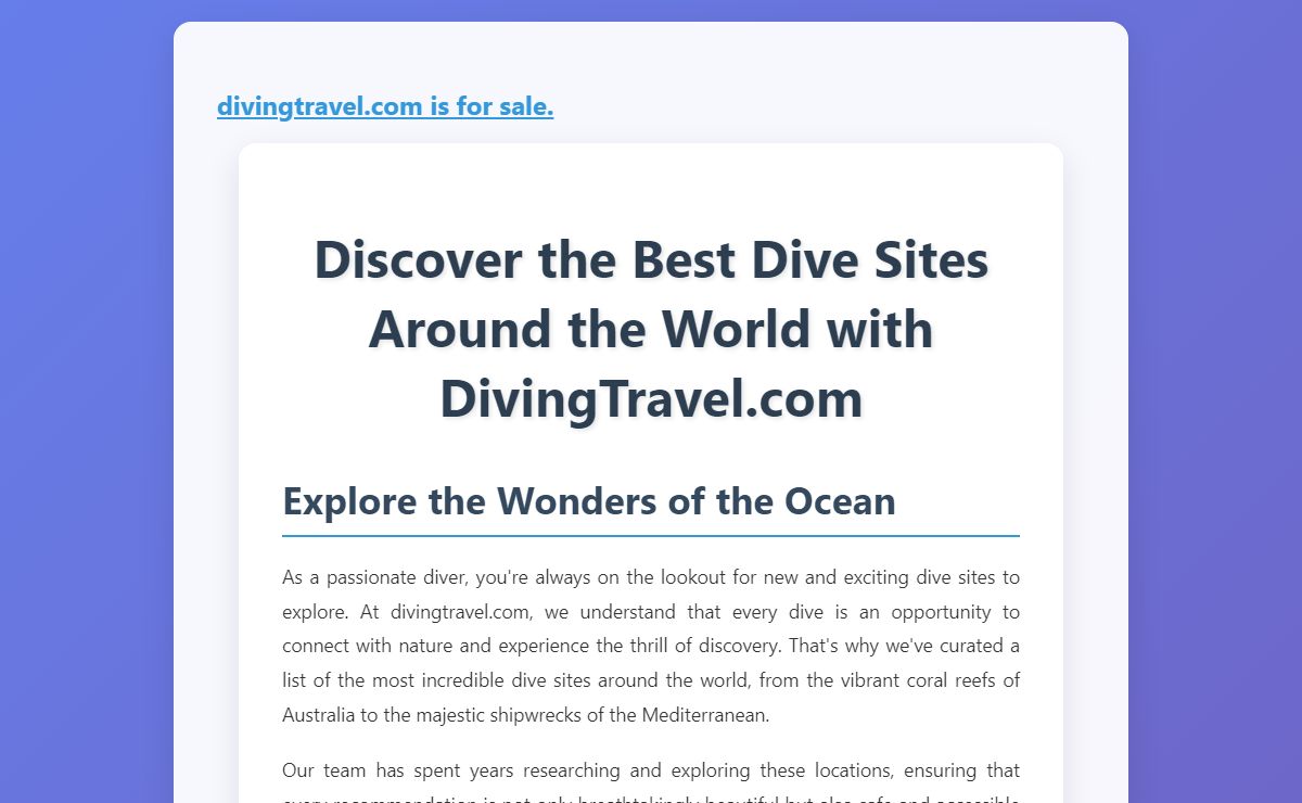 Discover the Best Dive Sites Around the World with DivingTravel.com