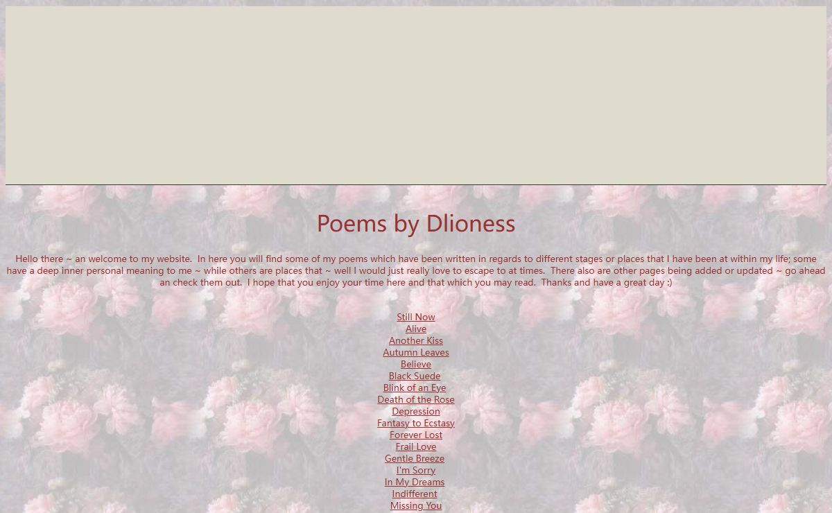 Poems by Dlioness Hello there an welcome to my website