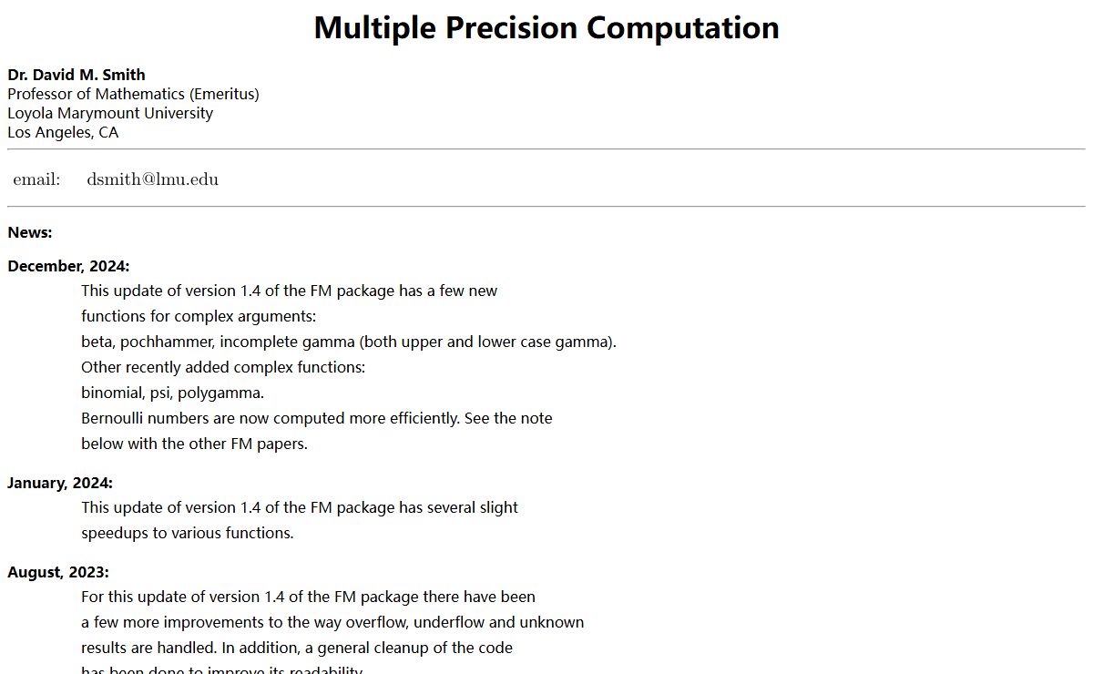Fortran Software for Multiple Precision Arithmetic
