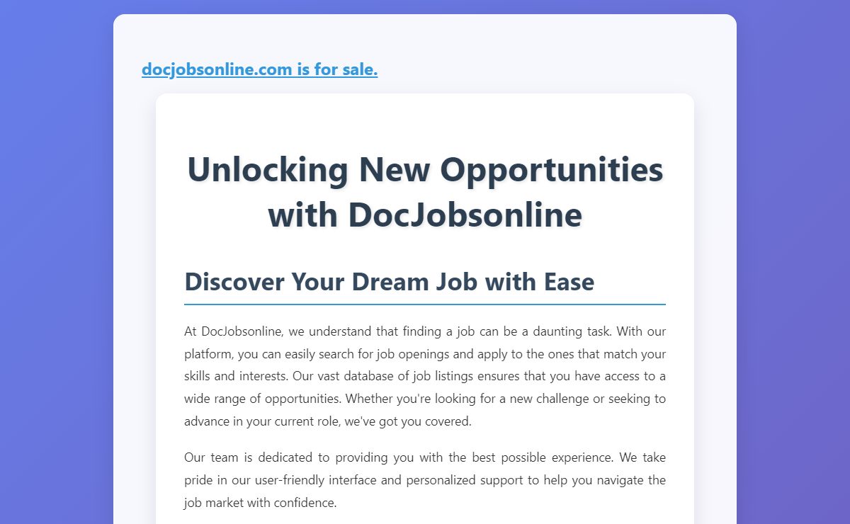 Unlocking New Opportunities with DocJobsonline