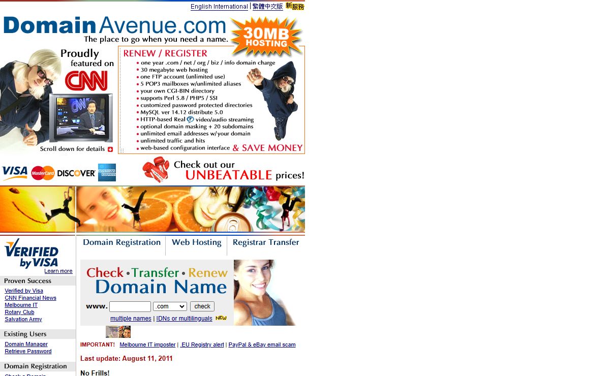 Domain Registration with FREE Web Hosting | Domeinregistratie en Hosting | Registrierung und Hosting | Enregistrement de noms de Domaine | Registro de Dominios | Registre de Dominis | Dom�neregistrering (Domaeneregistrering) | Domeneregistrering | Dom�nregistrering (Domaenregistrering) by DomainAvenue.com | Domain Name Registration and Web Hosting on IBM/Hewlett-Packard (HP) Compaq Servers running Red Hat Linux 7.x w/Apache