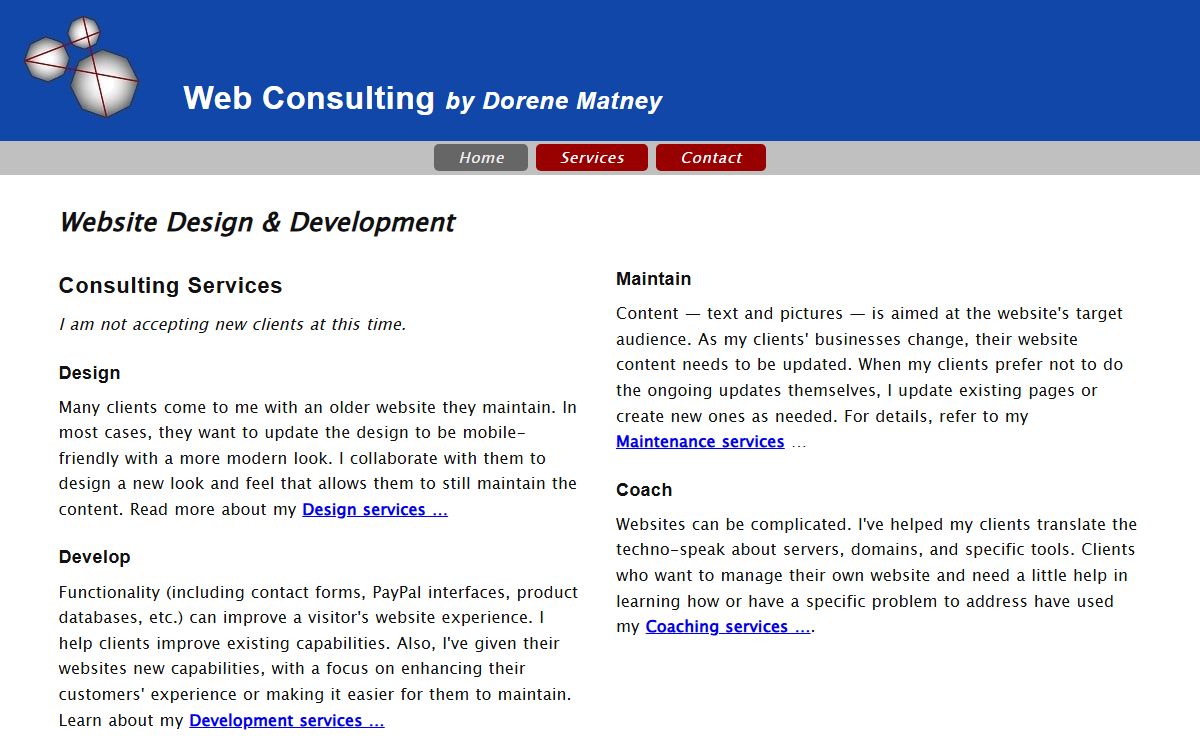 Web consulting: web design, website development, web page maintenance | Web Consulting by Dorene Matney