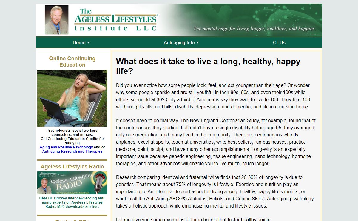 Anti-Aging Psychology for Holistic Health and Wellness The Ageless Lifestyles Institute | DrBrickey.com