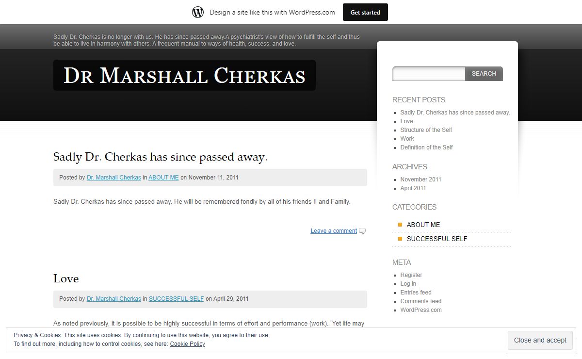 Dr Marshall Cherkas | Sadly Dr. Cherkas is no longer with us. He has since passed away.A psychiatrist's view of how to fulfill the self and thus be able to live in harmony with others. A frequent manual to ways of health, success, and love.