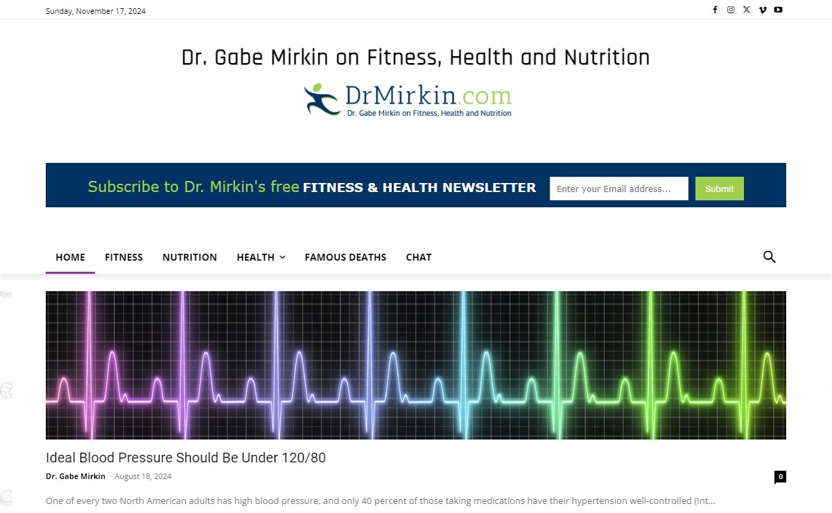 Dr. Gabe Mirkin on Fitness, Health and Nutrition