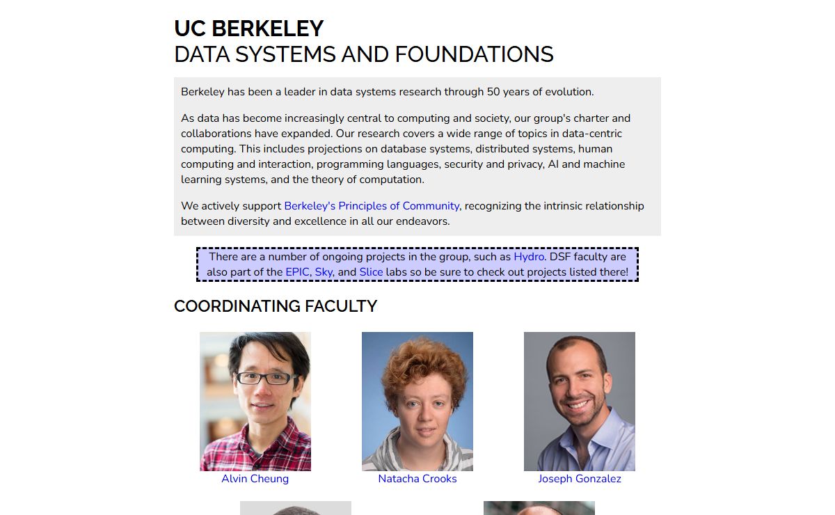 Berkeley Data Systems and Foundations (DSF) Group