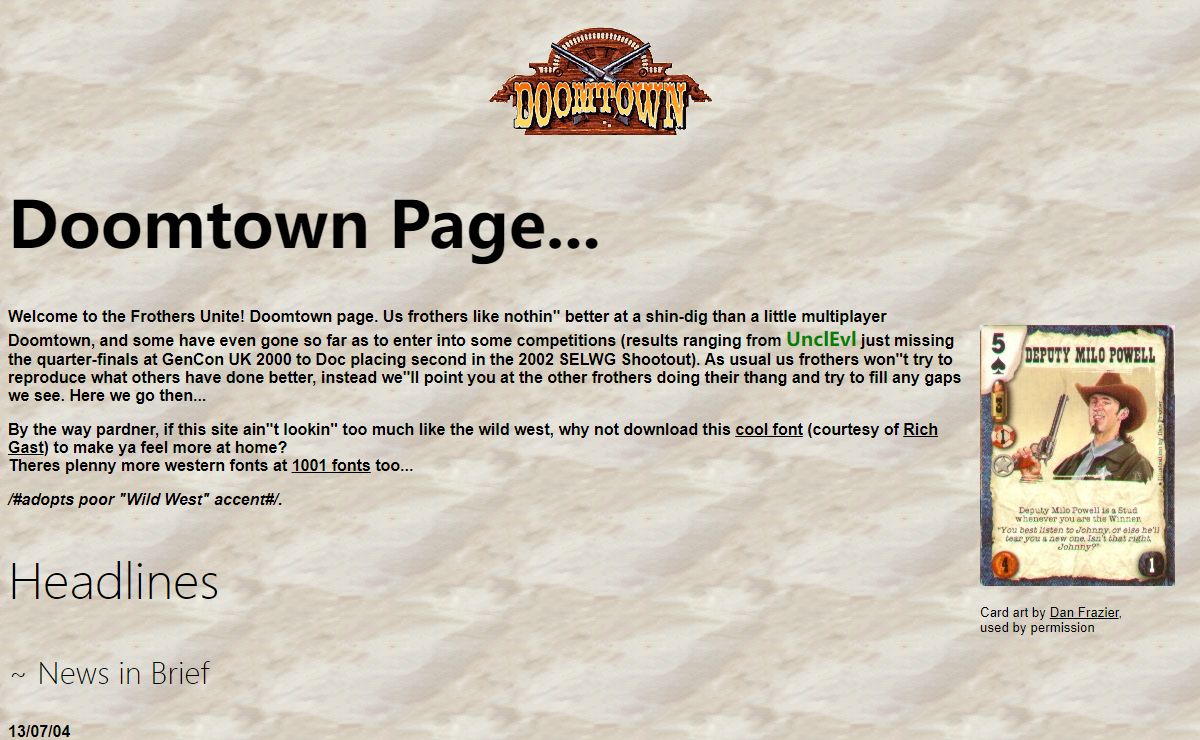 Frothers Unite! Doomtown Page