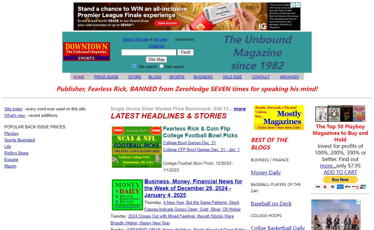 Downtown Magazine Back Issue Price Guide Sports Business Politics