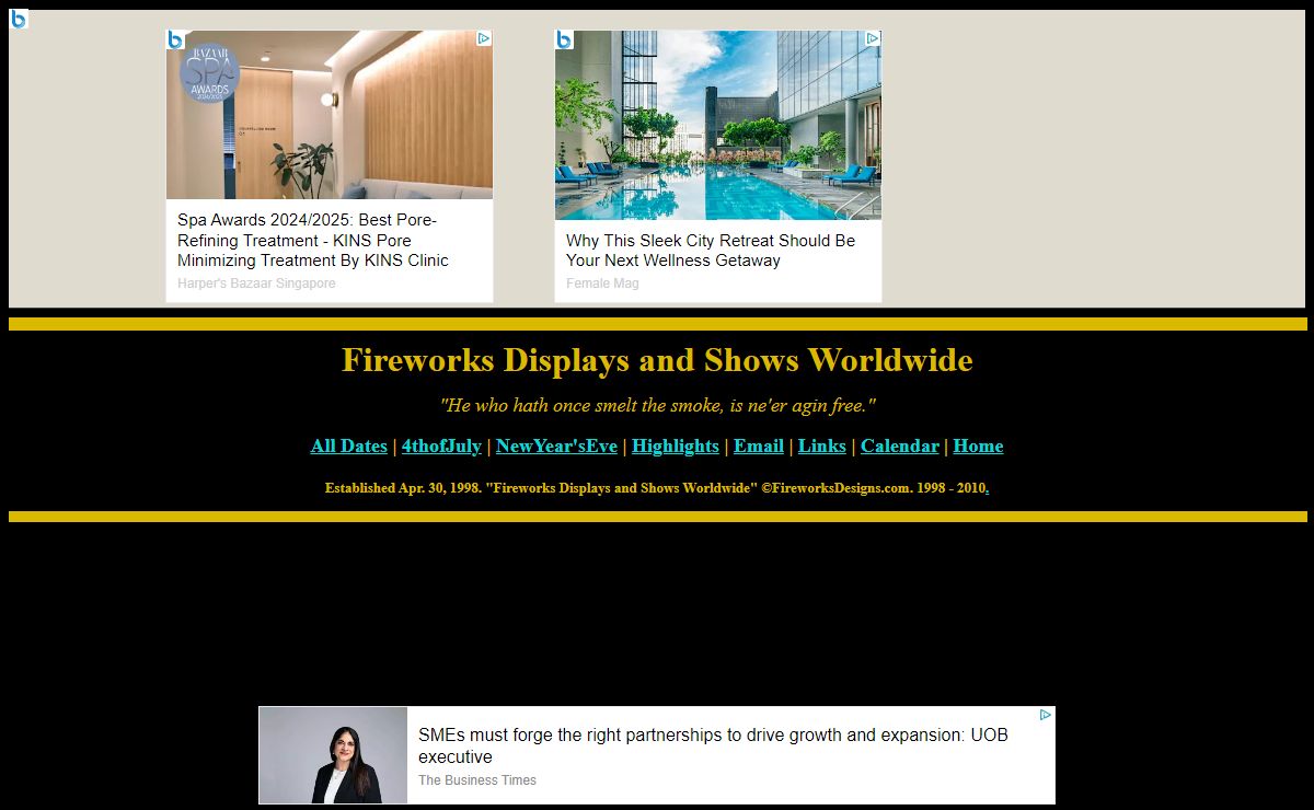 Fireworks Displays and Shows Worldwide Events Calendar Guide.